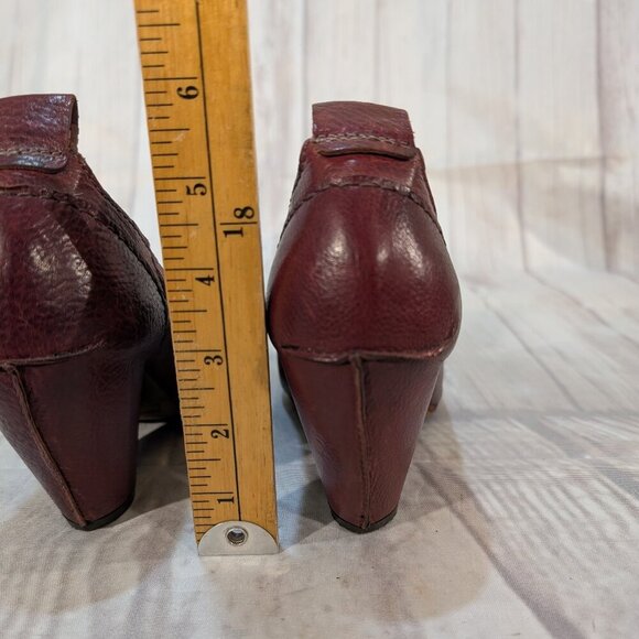 AS98 Burgundy Leather Peep Toe Slingback Pumps Women Sz 37 - Picture 6 of 9